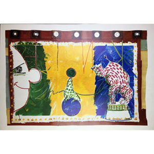 "Rolf Knie Circus" Offset Lithograph Poster - A colorful depiction of circus animals performing under spotlights. High-quality reproduction for art collectors.
