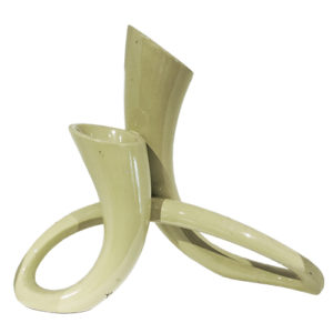 Curved Decorative Double Vase - Ceramic vase with two connected openings in yellow-green, adding artistic flair to your decor.