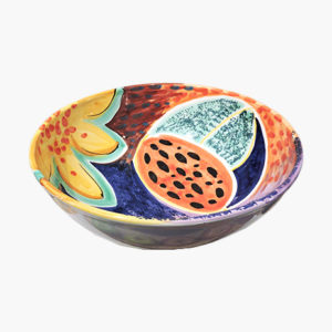 Ciao Italia by Bellini Handpainted Bowl - Italian-made ceramic bowl with fruit and yellow flower design. Exquisite craftsmanship.