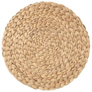 Braided Round Placemat made of brown water hyacinth reed, adding a touch of natural elegance to your dining table.