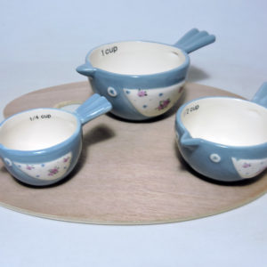 Ceramic Bird Measuring Cups - Set of 3, bird-shaped design with blue glazing and hand-painted floral accents.