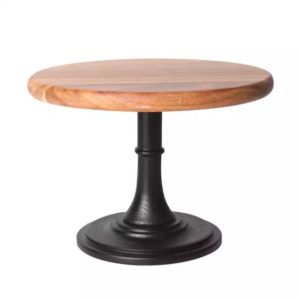 Acacia Wood Serving Stand with Matte Black Stand - Stylish and functional, perfect for displaying and serving your favorite dishes.