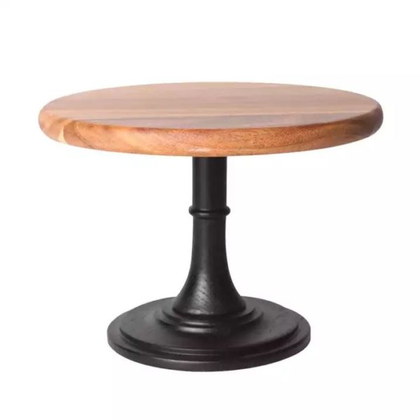 Acacia Wood Serving Stand with Matte Black Stand - Stylish and functional, perfect for displaying and serving your favorite dishes.