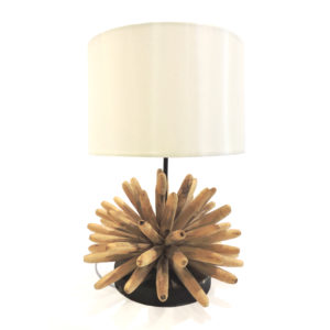 Burst Design Table Lamp - Brown and Cream, with spikey base and white lamp shade.